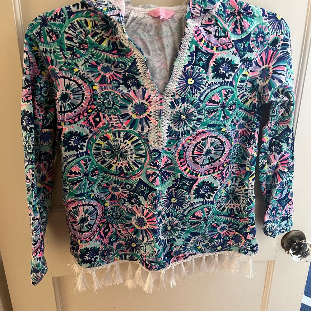 Colorful Patterned Hoodie with Fringe
